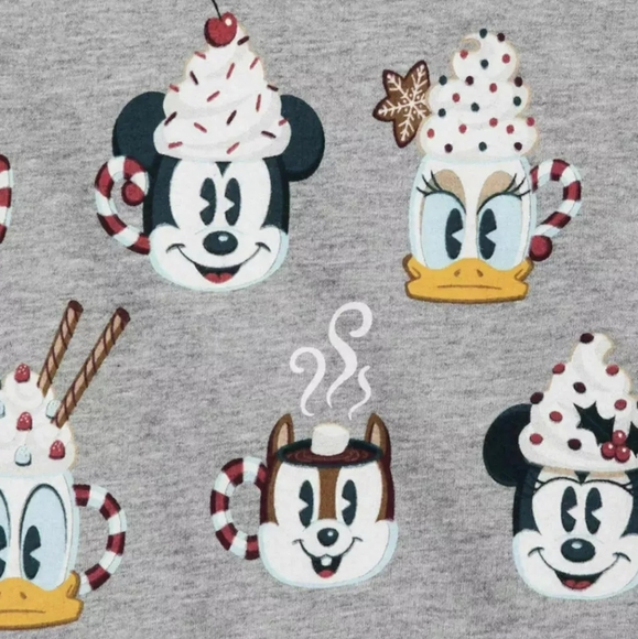 Grey Disney Characters & Hot Chocolate One Piece Footie w/ Mickey Mouse Hood - Picture 3 of 3